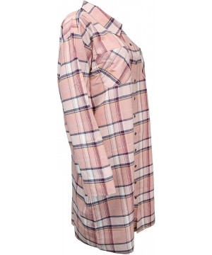 Nightgowns & Sleepshirts Women's 100% Cotton Classic Plaid Flannel Nightshirt - Peach - CO18ZQ24Y24