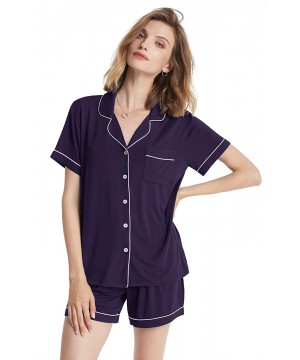 Sets Pajamas for Women Modal Cotton Pajama Set Short Sleeve Pjs Sets for Womens Button Down Top Nightwear Soft Loungewear - E...