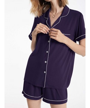 Sets Pajamas for Women Modal Cotton Pajama Set Short Sleeve Pjs Sets for Womens Button Down Top Nightwear Soft Loungewear - E...