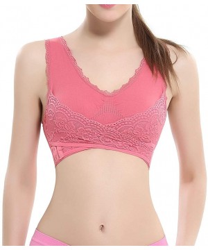 Accessories Ladies' plain Color Front Cross Side Lace Sports Bra Full Cup Bra Vest Tops - Hot Pink - C018XKU4DXH