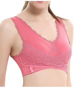 Accessories Ladies' plain Color Front Cross Side Lace Sports Bra Full Cup Bra Vest Tops - Hot Pink - C018XKU4DXH