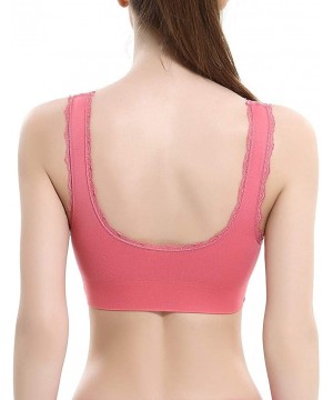 Accessories Ladies' plain Color Front Cross Side Lace Sports Bra Full Cup Bra Vest Tops - Hot Pink - C018XKU4DXH