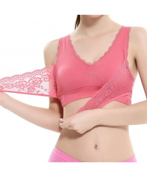 Accessories Ladies' plain Color Front Cross Side Lace Sports Bra Full Cup Bra Vest Tops - Hot Pink - C018XKU4DXH