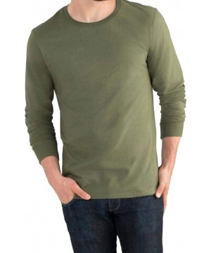 Undershirts Men's Classic Fit Crew Neck Tagless Long Sleeve T-Shirt - Chive Green - CT199ZS08G7