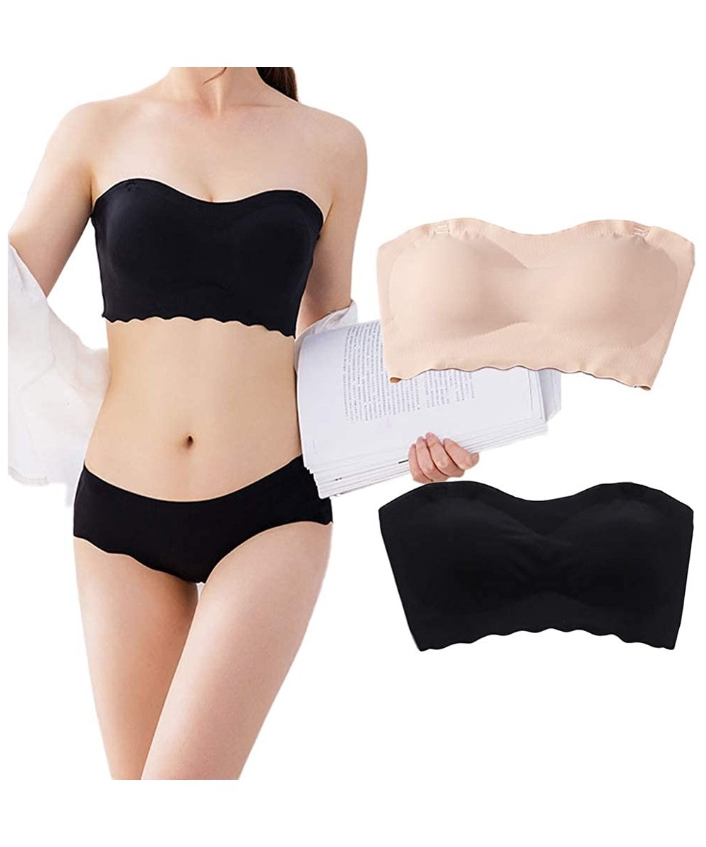 Bras LaxChic Ice Silk Air Bra-Women Stretch Layer Ice Silk Women Strapless Sport Casual Bra - Beige - CQ19995S37R