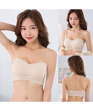 Bras LaxChic Ice Silk Air Bra-Women Stretch Layer Ice Silk Women Strapless Sport Casual Bra - Beige - CQ19995S37R