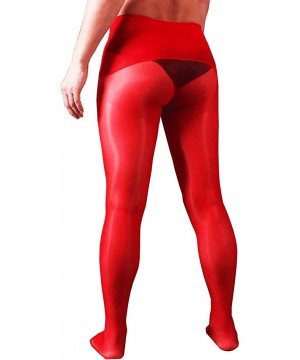 Boxer Briefs Men's 8D Oil Shiny Glossy Seamless Pantyhose with Sheath Stockings Tights - Red(sheath Open) - CV198UQWO8K