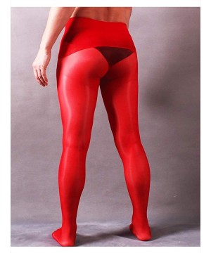 Boxer Briefs Men's 8D Oil Shiny Glossy Seamless Pantyhose with Sheath Stockings Tights - Red(sheath Open) - CV198UQWO8K