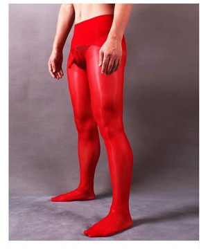 Boxer Briefs Men's 8D Oil Shiny Glossy Seamless Pantyhose with Sheath Stockings Tights - Red(sheath Open) - CV198UQWO8K