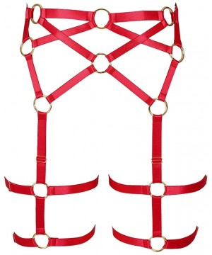 Garters & Garter Belts Women's Punk Harness Garter Belt Leg Waist Strap Lingerie Thigh Stockings - Red - C718R6Z8A0G