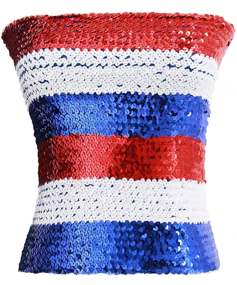 Camisoles & Tanks Women Shiny Sequins Stretch Tube Top Clubwear Strapless Long Vest - Red&white&blue - C918KC9AIEZ