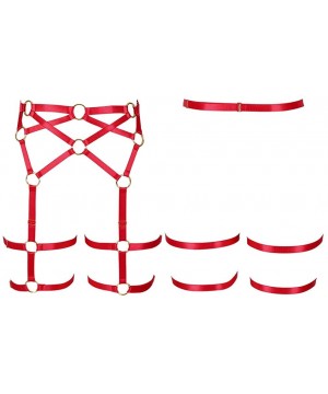 Garters & Garter Belts Women's Punk Harness Garter Belt Leg Waist Strap Lingerie Thigh Stockings - Red - C718R6Z8A0G