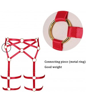 Garters & Garter Belts Women's Punk Harness Garter Belt Leg Waist Strap Lingerie Thigh Stockings - Red - C718R6Z8A0G