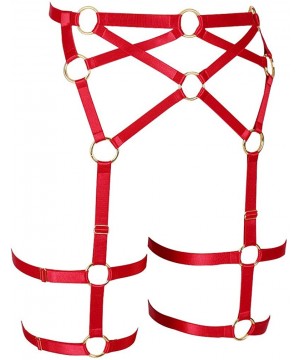 Garters & Garter Belts Women's Punk Harness Garter Belt Leg Waist Strap Lingerie Thigh Stockings - Red - C718R6Z8A0G