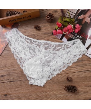 Briefs Sissy Lace Pouch Panties Men Sheer See-Through Bikini Briefs Underwear Crossdressing Lingerie - White - CE19E43N0ZE