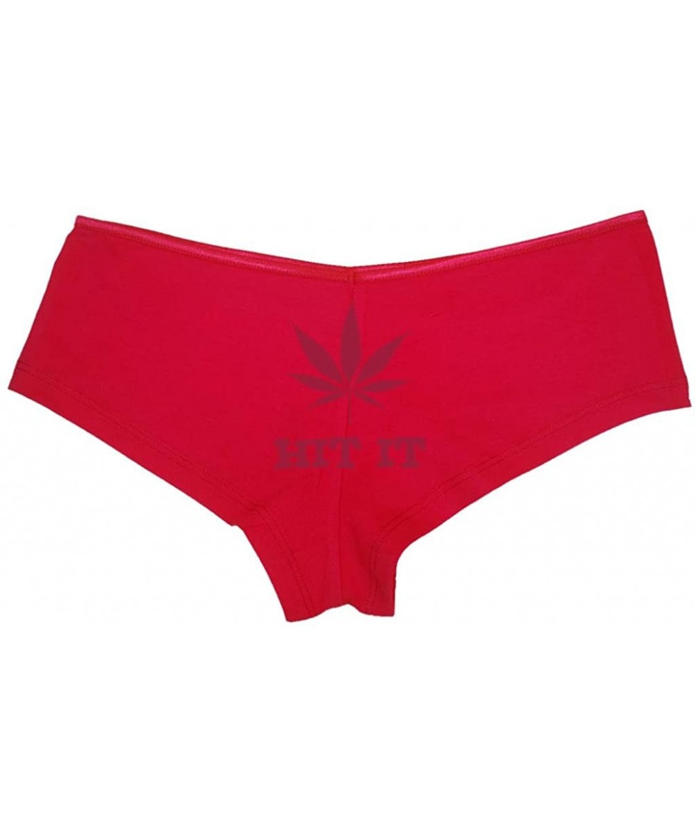 Panties Women's Hit It Pot Leaf Weed Rave Cute Hot Sexy Boyshort - Red/Wine - C311UPML9P5