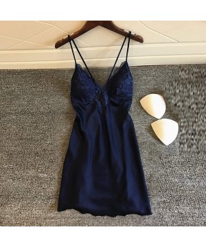 Slips New Women Lace Teddy Lingerie Sexy Deep V One Piece Nightdress Underwear - Navy - C1196H8UAHT