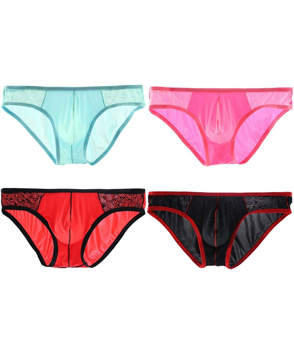 Briefs Men's Silk Bikini Briefs Low Rise Underwear - 4-pack Red / Black / Pink / Light Blue - CP18SZHD993