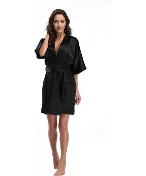 Robes Women's Satin Kimono Robe- Solid Color- Short - Black - CT12N4VR3P3