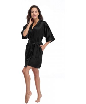 Robes Women's Satin Kimono Robe- Solid Color- Short - Black - CT12N4VR3P3