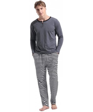 Sleep Sets Men's Cotton Pajama Set Long-Sleeve Top Pants Pjs Sleepwear - Gray - CL18KNOWTYY