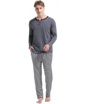 Sleep Sets Men's Cotton Pajama Set Long-Sleeve Top Pants Pjs Sleepwear - Gray - CL18KNOWTYY