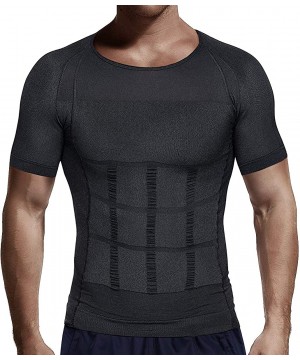 Undershirts Slimming Body Shaper Vest for Men Compression Shirt Workout Tank Tops Tummy Control Undershirts - Black 2 - C6192...