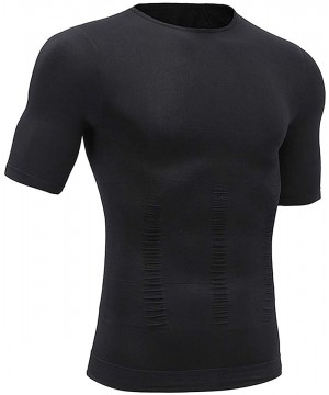 Undershirts Slimming Body Shaper Vest for Men Compression Shirt Workout Tank Tops Tummy Control Undershirts - Black 2 - C6192...