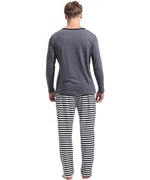 Sleep Sets Men's Cotton Pajama Set Long-Sleeve Top Pants Pjs Sleepwear - Gray - CL18KNOWTYY