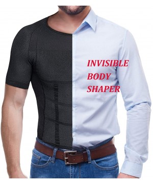 Undershirts Slimming Body Shaper Vest for Men Compression Shirt Workout Tank Tops Tummy Control Undershirts - Black 2 - C6192...