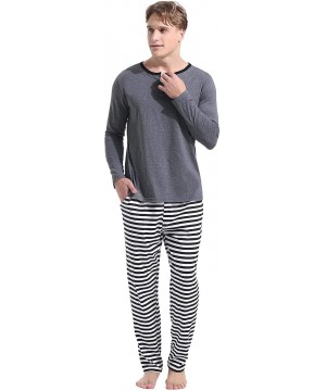 Sleep Sets Men's Cotton Pajama Set Long-Sleeve Top Pants Pjs Sleepwear - Gray - CL18KNOWTYY