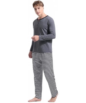 Sleep Sets Men's Cotton Pajama Set Long-Sleeve Top Pants Pjs Sleepwear - Gray - CL18KNOWTYY