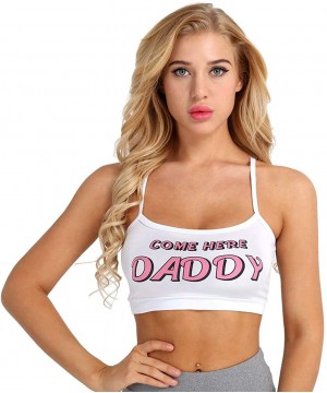 Camisoles & Tanks Women's Sexy Daddy Crop Top Stretch Spaghetti Strap Basic Cami Tops - White - C318XW9AQZD