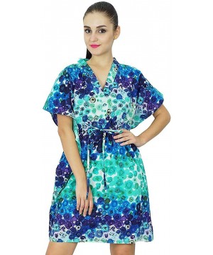 Nightgowns & Sleepshirts Women Bohemian Cotton Kaftan Short Indian Caftan Plus Size Beach Wear Green - Blue - C5128929YKT