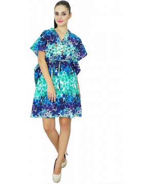 Nightgowns & Sleepshirts Women Bohemian Cotton Kaftan Short Indian Caftan Plus Size Beach Wear Green - Blue - C5128929YKT