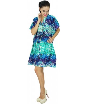 Nightgowns & Sleepshirts Women Bohemian Cotton Kaftan Short Indian Caftan Plus Size Beach Wear Green - Blue - C5128929YKT