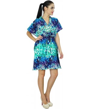 Nightgowns & Sleepshirts Women Bohemian Cotton Kaftan Short Indian Caftan Plus Size Beach Wear Green - Blue - C5128929YKT