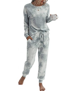 Sets Womens 2 Piece Tie Dye Printed Loungewear Long Sleeve Tops and Pants Long Pajamas Set Joggers PJ Sets - Gray - CU199L08UNC