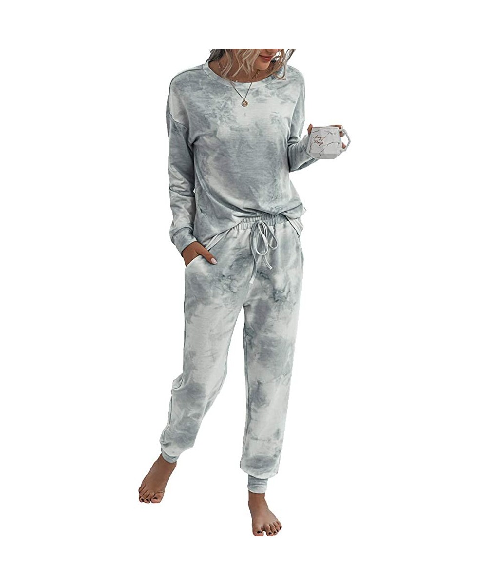 Sets Womens 2 Piece Tie Dye Printed Loungewear Long Sleeve Tops and Pants Long Pajamas Set Joggers PJ Sets - Gray - CU199L08UNC