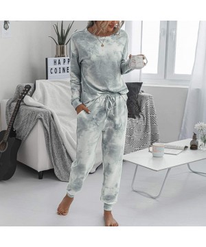 Sets Womens 2 Piece Tie Dye Printed Loungewear Long Sleeve Tops and Pants Long Pajamas Set Joggers PJ Sets - Gray - CU199L08UNC