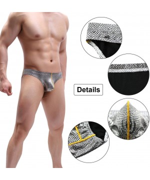 Briefs Men's Thongs Underwear Low Waist Boxer Briefs Bikini Bulge Enhancing Sexy Black Gold - Silver 3 - C61974X4SQL