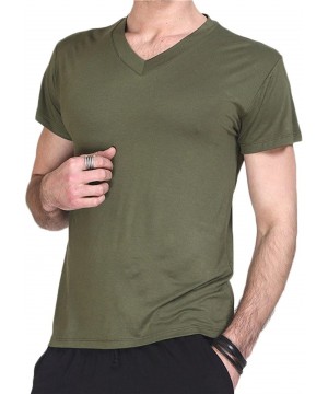 Undershirts Mens Modal Mix Bamboo Fiber V Neck T-Shirt Undershirt Sleepwear Top Nightwear - Green - C018IWZKZ2O