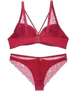 Bras Women Sexy Lingerie Underwire Bra and Panties Set Sexy Low Waisted Lace Bralettes and Panty Set Underwear 2 Piece - Red ...