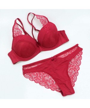 Bras Women Sexy Lingerie Underwire Bra and Panties Set Sexy Low Waisted Lace Bralettes and Panty Set Underwear 2 Piece - Red ...