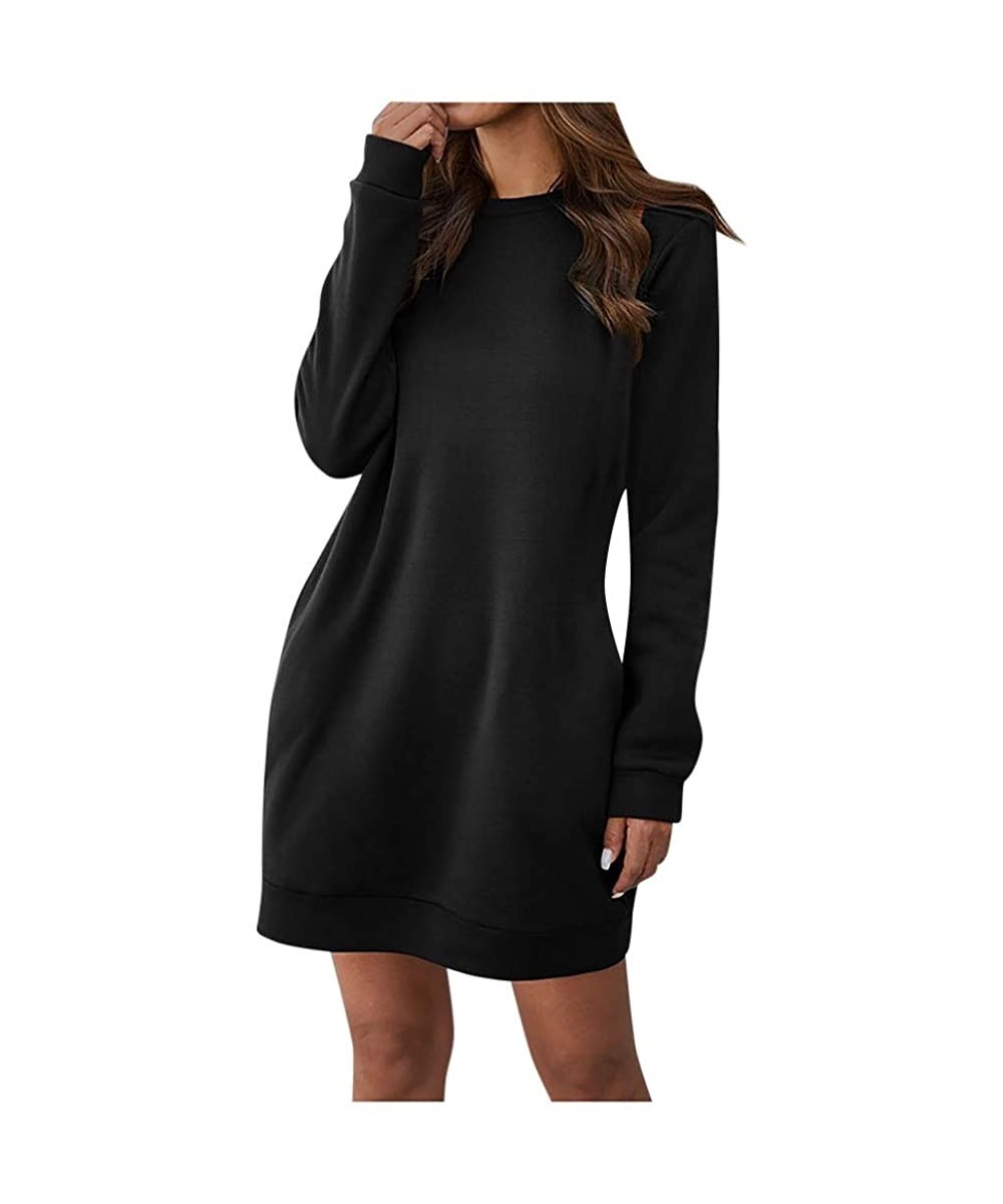 Garters & Garter Belts Women's Casual Blouse Long Sleeve Pocket Solid Color Pullover Tops Long Tunics - Black - CH193GN93OY