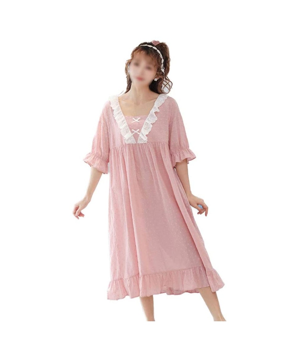 Nightgowns & Sleepshirts Summer Pajamas Skirt- Home Service Women's Nightdress- Cotton Long Pajamas - Pink - C419DLHWKR0