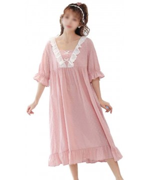 Nightgowns & Sleepshirts Summer Pajamas Skirt- Home Service Women's Nightdress- Cotton Long Pajamas - Pink - C419DLHWKR0