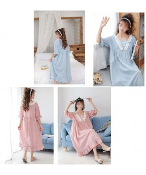 Nightgowns & Sleepshirts Summer Pajamas Skirt- Home Service Women's Nightdress- Cotton Long Pajamas - Pink - C419DLHWKR0