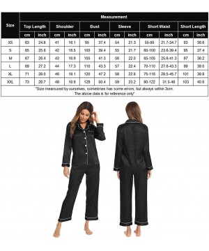 Sets Womens Silk Satin Pajamas Long Sleeve Loungewear Two-Piece Sleepwear Button-Down Pj Set - Black - CP18XKW9I7Z