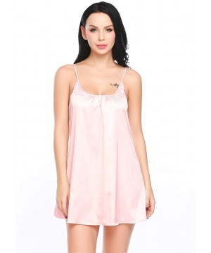 Slips Women Satin Nightgown Lace Lingerie Chemise Spaghetti Strap Sleepwear - Pink - CL188AYDZ86